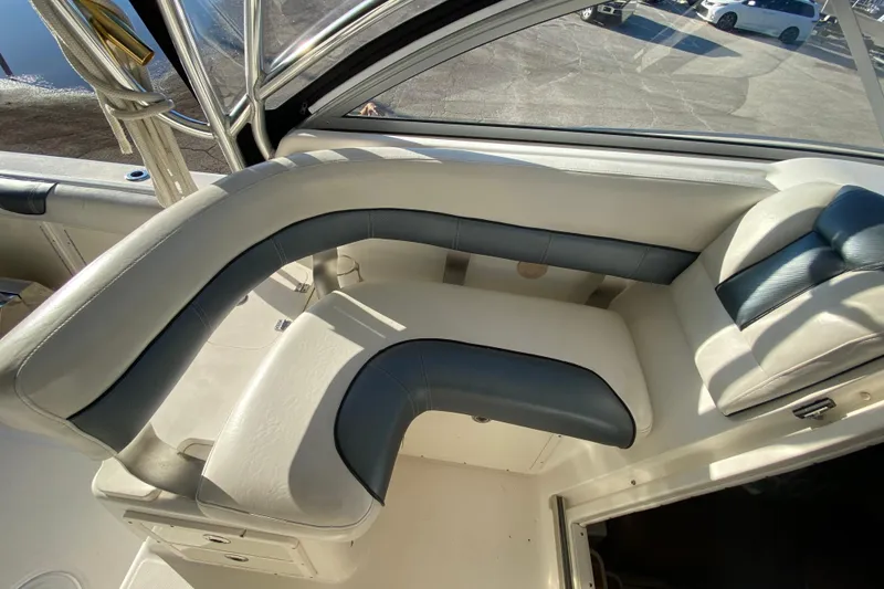 Slide: The Image of Luxurious seating on a 2009 Century 3200 Offshore boat, featuring sleek design and comfort. - 38