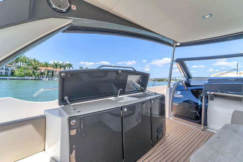 Slide: The Image of Luxurious 2017 Absolute 40 STL yacht interior with sleek design and waterfront view. - 27