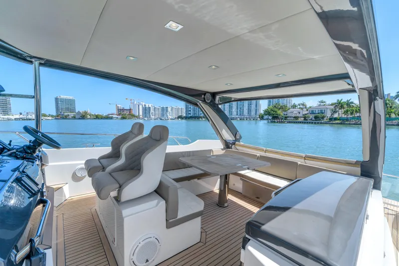 Slide: The Image of Luxurious 2017 Absolute 40 STL yacht interior with waterfront cityscape view. - 31