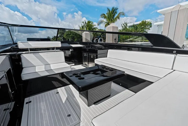 Slide: The Image of Luxurious 2021 VanDutch 40.2 yacht interior with sleek seating and modern design. - 10