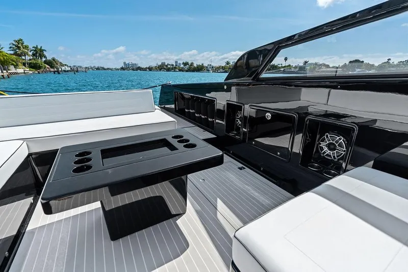 Slide: The Image of Luxurious 2021 VanDutch 40.2 yacht interior with sleek seating and modern design. - 11