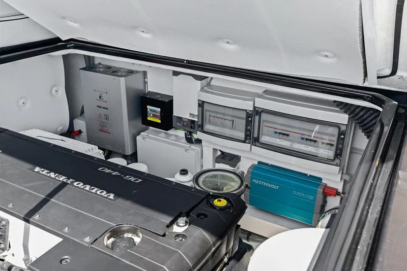 Slide: The Image of Engine compartment of 2021 VanDutch 40.2 yacht with Volvo Penta engine and Mastervolt system. - 25
