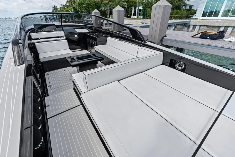 Slide: The Image of Luxurious 2021 VanDutch 40.2 yacht interior with sleek seating and modern design. - 6