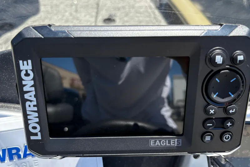 Slide: The Image of Lowrance Eagle 5 fish finder on 2026 Tracker Pro Team 195 boat dashboard. - 23