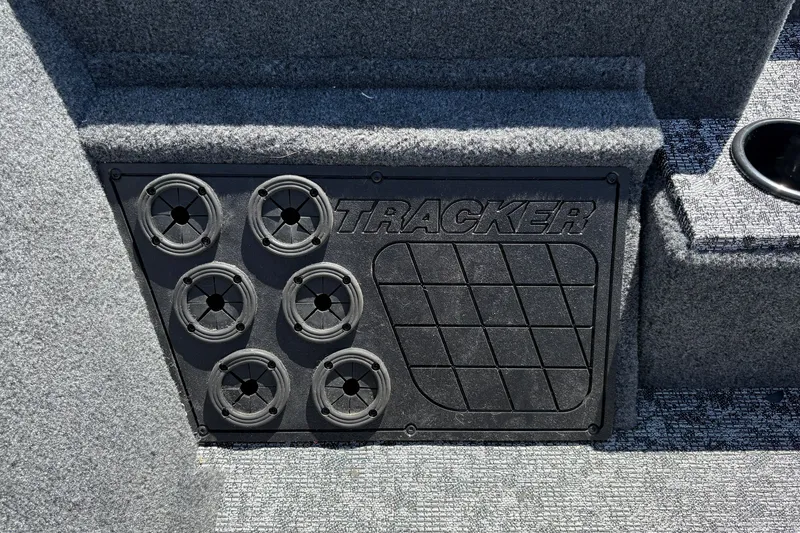 Slide: The Image of 2026 Tracker Pro Team 195 boat interior with rod holder panel. - 39