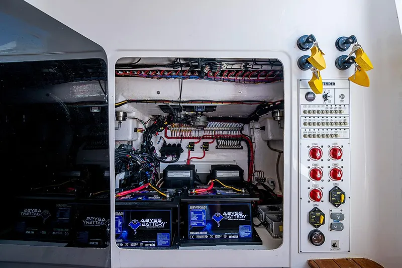 Slide: The Image of Electrical system of a 2021 Contender 44 ST boat with Abyss batteries and control panel. - 27