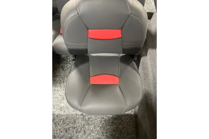 Slide: The Image of 2026 Tracker Pro Team 175 Crappie Edition boat seat, gray with red accents. - 15