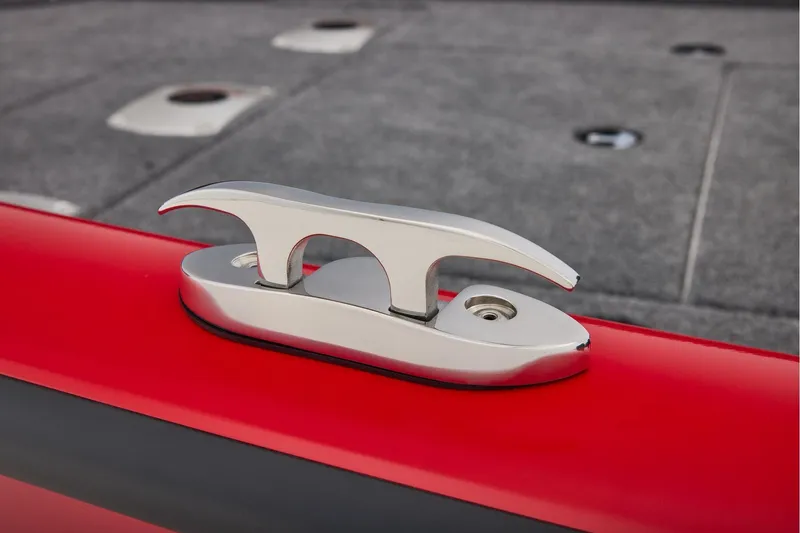 Slide: The Image of Manufacturer Provided Image: Stainless steel cleat on red Tracker Pro Team 175 Crappie Edition boat, 2026 model. - 40