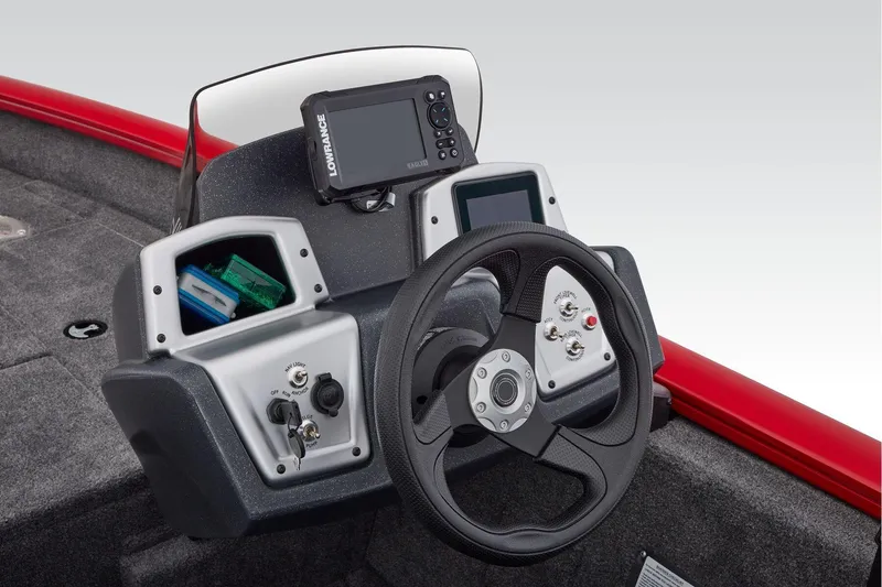 Slide: The Image of Manufacturer Provided Image: Steering console of 2026 Tracker Pro Team 175 Crappie Edition boat with navigation equipment. - 49
