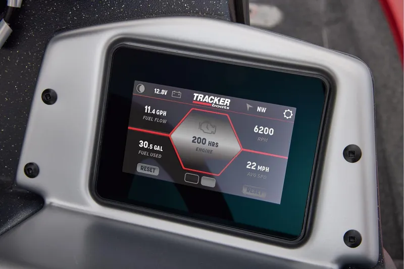 Slide: The Image of Manufacturer Provided Image: Digital dashboard of 2026 Tracker Pro Team 175 Crappie Edition boat displaying engine metrics. - 54