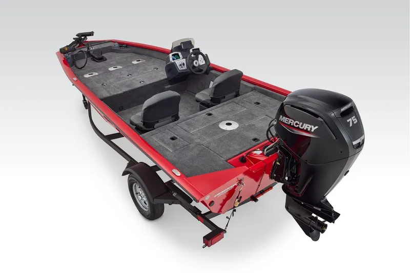Slide: The Image of Manufacturer Provided Image: 2026 Tracker Pro Team 175 Crappie Edition boat with Mercury 75 engine, red and gray design. - 67