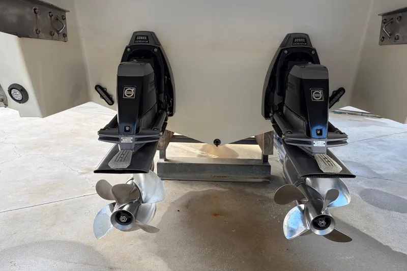 Slide: The Image of 2015 Cobalt 336 boat with dual Volvo Penta outdrives and propellers. - 9