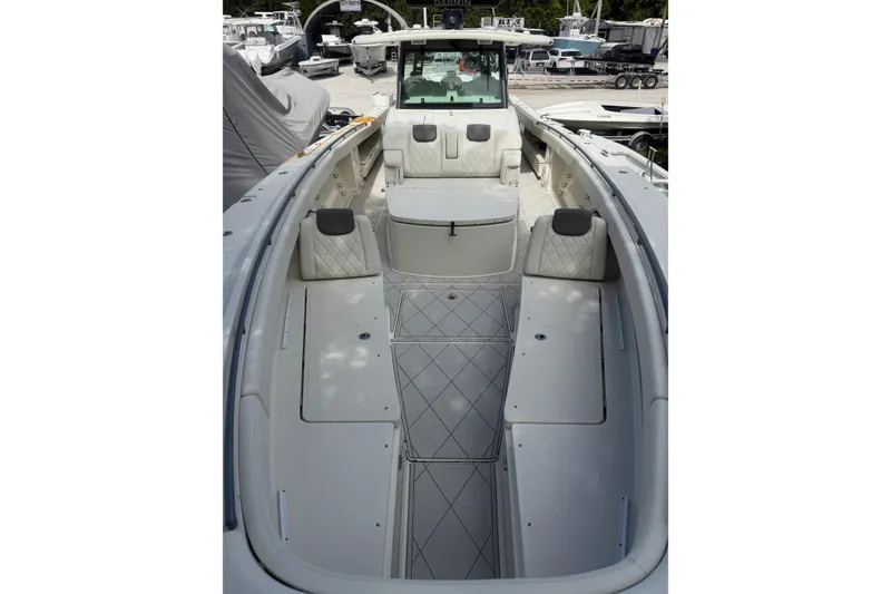 Slide: The Image of 2017 HCB 53 Suenos boat interior with luxurious seating and spacious deck. - 31