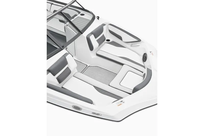 Slide: The Image of Manufacturer Provided Image: 2026 Yamaha Boats AR195 interior with sleek white and gray seating design. - 9