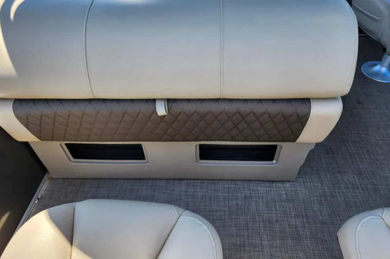 Slide: The Image of 2023 Sun Tracker Fishin' Barge 22 XP3 interior seating with quilted upholstery. - 30