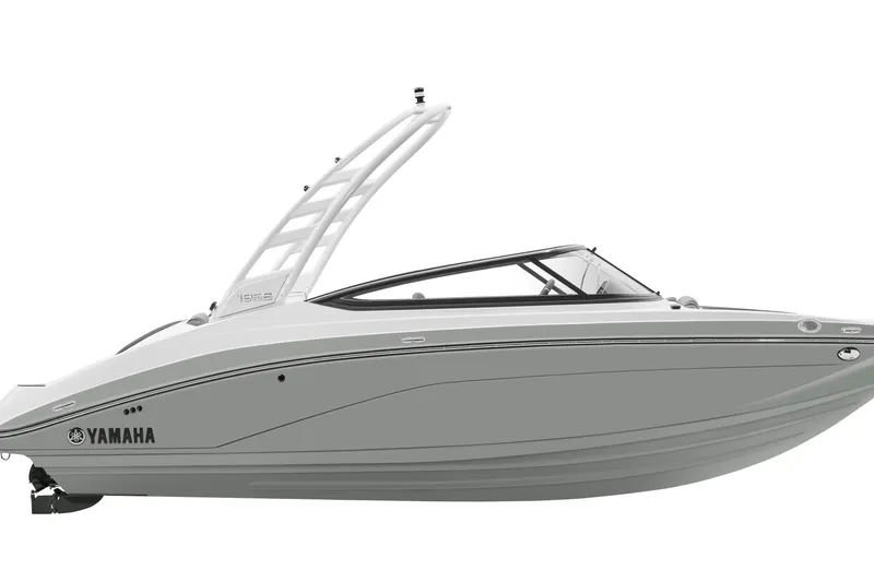 The Image of 2026 Yamaha Boats 195S, sleek design, side view, white and gray color scheme. - 0