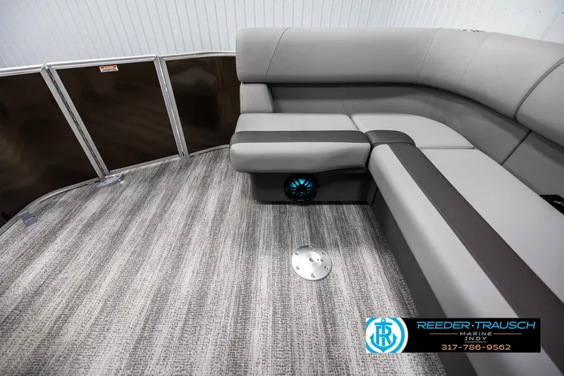Slide: The Image of Interior of 2025 Bennington 21 SL with gray upholstery. - 15