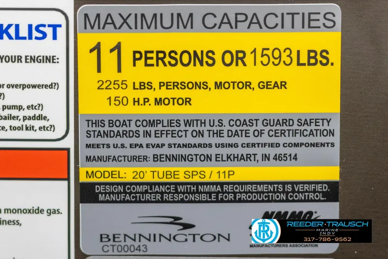 Slide: The Image of Bennington 21 SL 2025 boat capacity: 11 persons or 1593 lbs. - 49