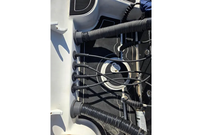 Slide: The Image of Close-up of 2011 Glasstream 280 SCX boat wiring and components. - 24