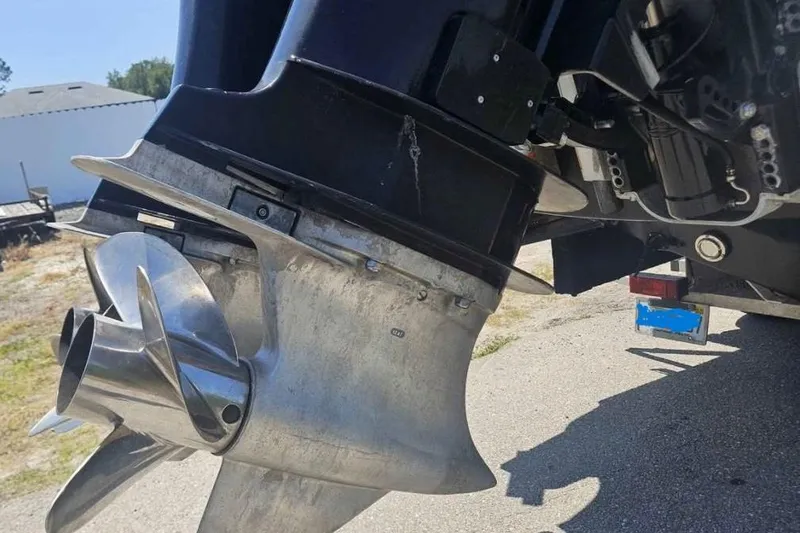 Slide: The Image of Close-up of 2011 Glasstream 280 SCX boat propeller and outboard motor. - 7