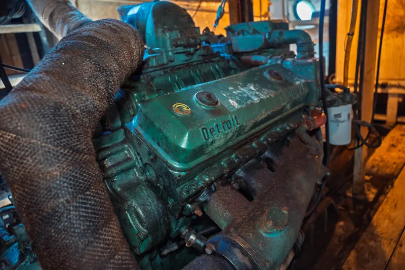 Slide: The Image of Engine room of a 1977 Saint Augustine 43 Trawler with Detroit Diesel engine. - 64