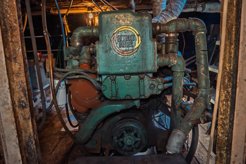 Slide: The Image of 1977 Saint Augustine Trawler engine room with Detroit Diesel engine. - 65