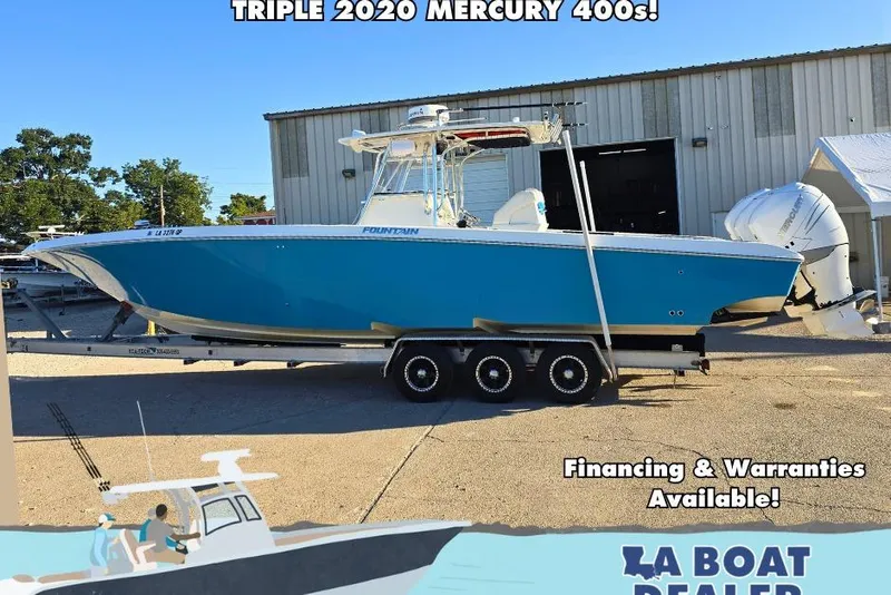 Slide: The Image of 2012 Fountain 38 CC Tournament Edition boat with triple 2020 Mercury 400s engines. - 45
