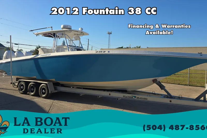 Slide: The Image of 2012 Fountain 38 CC Tournament Edition boat on trailer at LA Boat Dealer. - 46