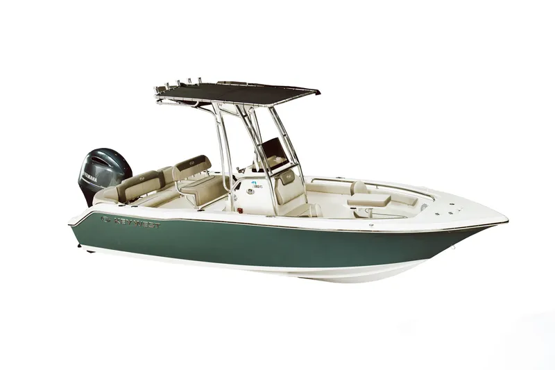 Slide: The Image of 2026 Key West 203 FS boat with Yamaha engine, featuring sleek design and spacious seating. - 14