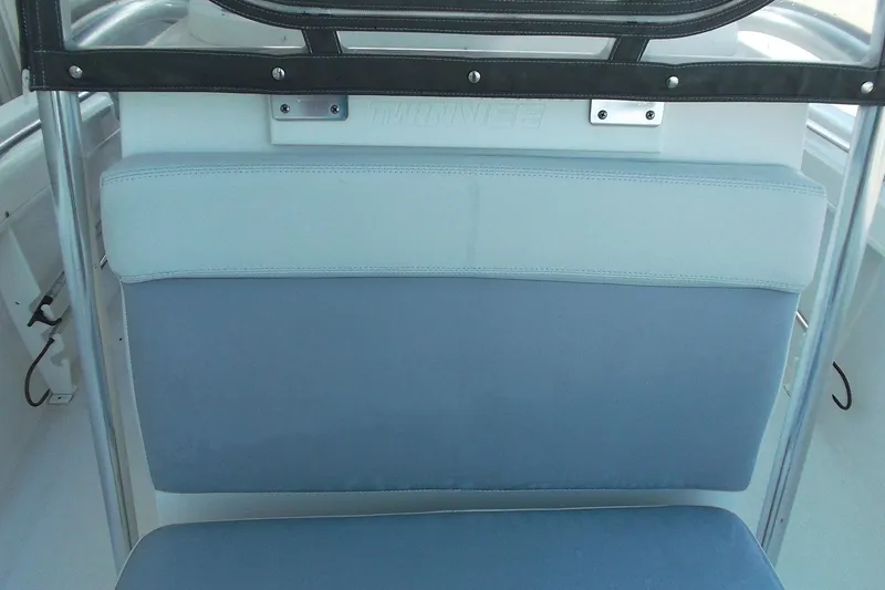 Slide: The Image of 2018 Twin Vee 260 CC SE boat seat with blue and white upholstery. - 17