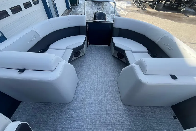 Slide: The Image of 2026 Harris Cruiser 230 CWDH boat interior with plush seating and modern design. - 14
