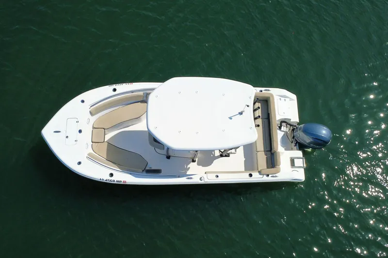 Slide: The Image of Aerial view of 2019 Tidewater 220 LXF boat on water. - 15