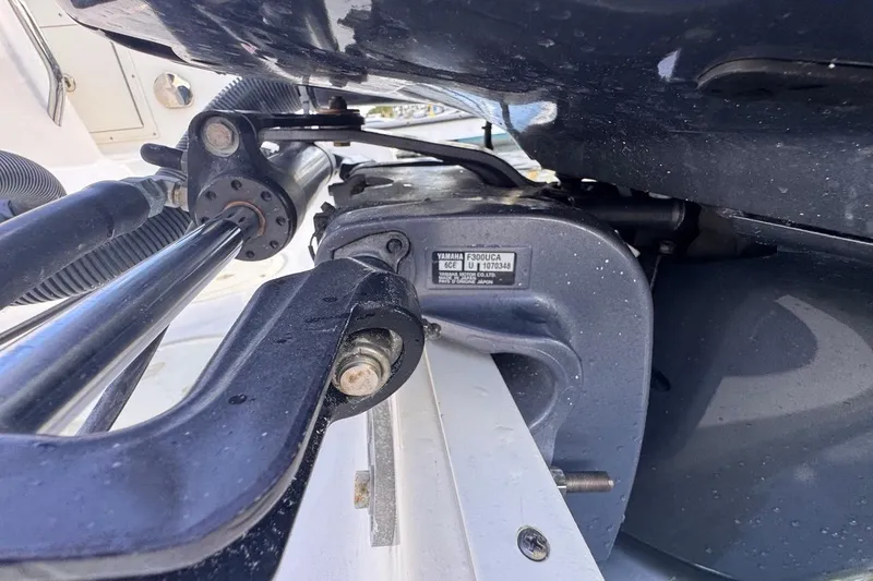 Slide: The Image of Close-up of Yamaha engine components on a 2020 Robalo R242 Explorer boat. - 47