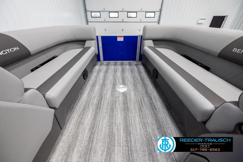 Slide: The Image of Interior of 2025 Bennington 21 SSR with gray seating. - 18