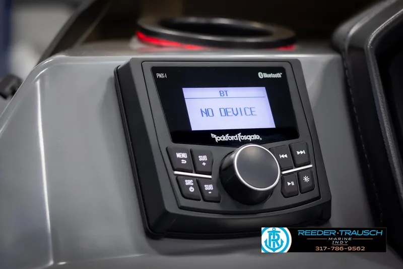 Slide: The Image of Bennington 21 SSR 2025 boat console with Rockford Fosgate Bluetooth system. - 27