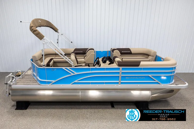 The Image of 2025 Bennington 20 SL pontoon boat in blue and beige. - 1