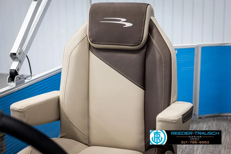 Slide: The Image of Bennington 20 SL 2025 boat seat with beige and brown design. - 32