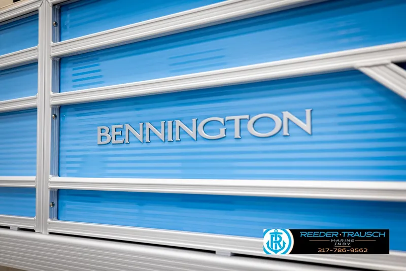 Slide: The Image of Close-up of Bennington 20 SL 2025 pontoon boat in blue. - 43