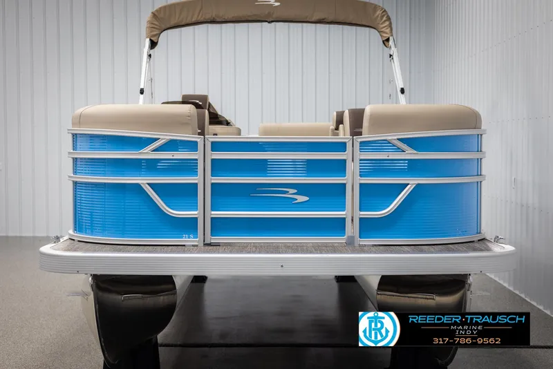 Slide: The Image of Bennington 20 SL 2025 pontoon boat in vibrant blue. - 8