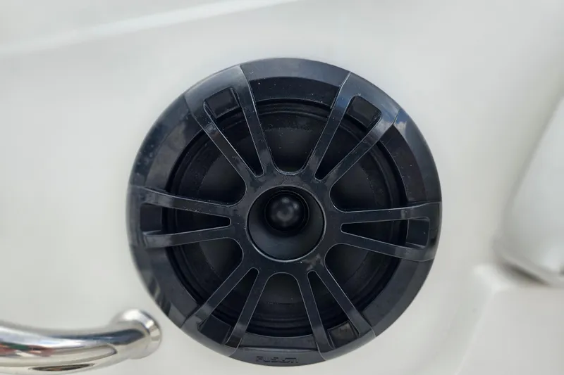 Slide: The Image of Close-up of a speaker on a 2023 Hurricane SunDeck Sport 188 OB boat. - 19