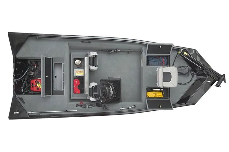 Slide: The Image of 2019 Alumacraft Prowler 165 boat with Evinrude 60 engine, parked outdoors. - 7