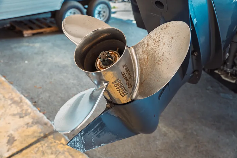 Slide: The Image of Close-up of a Yamaha Saltwater Series II propeller on a 2019 Key West 239 DFS boat. - 36