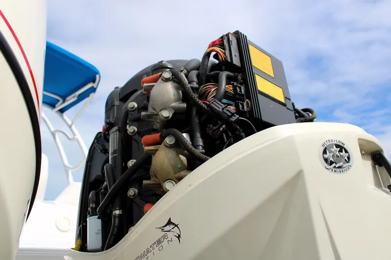 Slide: The Image of 2007 Renegade 29CC boat engine with ultra-low emission technology, showcasing intricate wiring. - 52