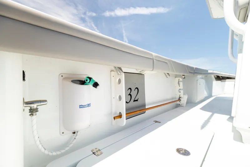 Slide: The Image of Interior view of a 2018 Yellowfin 32 Offshore boat in sunny weather. - 21