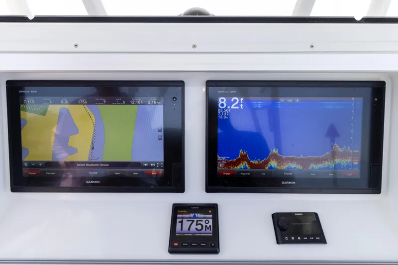 Slide: The Image of Navigation system of 2018 Yellowfin 32 Offshore with Garmin displays. - 41