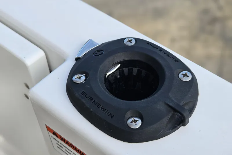 Slide: The Image of Close-up of a Burnewiin mount on a 2026 Monterey Elite 30 OB boat. - 34