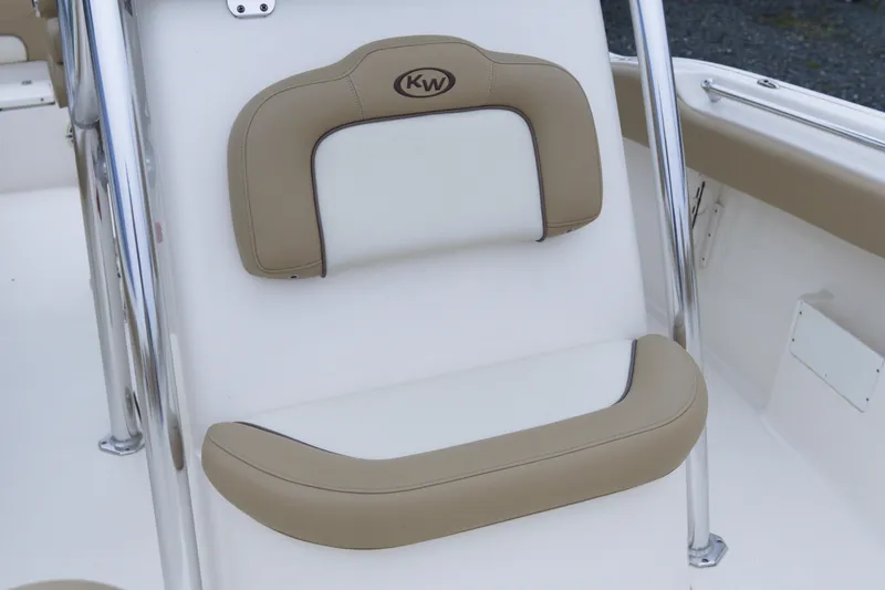 Slide: The Image of 2020 Key West 239 FS boat seat with beige and white upholstery. - 10