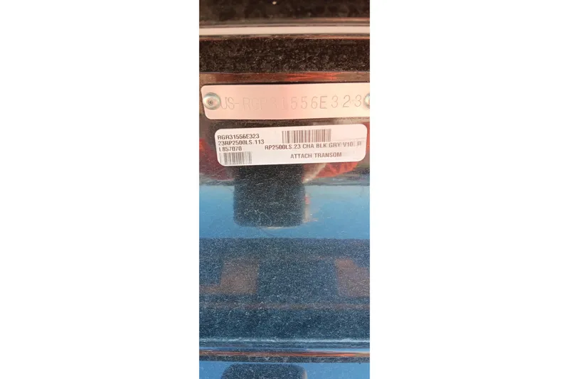 Slide: The Image of Close-up of a 2023 Ranger 2500LS model identification plate with serial numbers. - 2