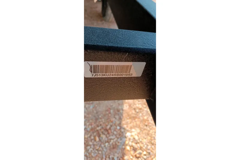 Slide: The Image of Barcode on 2023 Ranger 2500LS boat trailer frame, displaying serial number. - 3