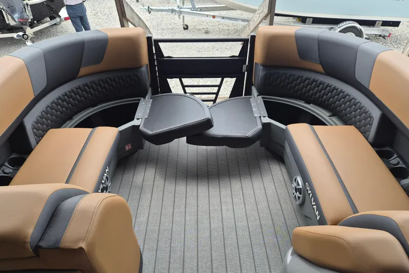 Slide: The Image of 2026 Sylvan L3 DLZ Bar boat interior with luxurious seating and modern design. - 3